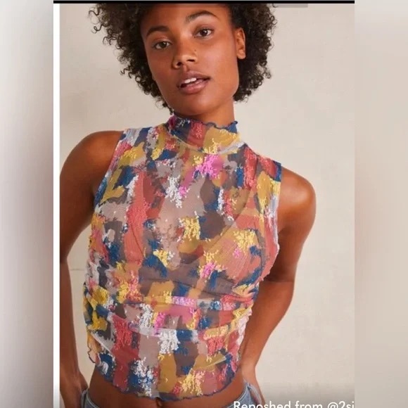 Free People Tops - Free people nice try sheer muscle tank MED retro y2k artsy streetwear mesh L
